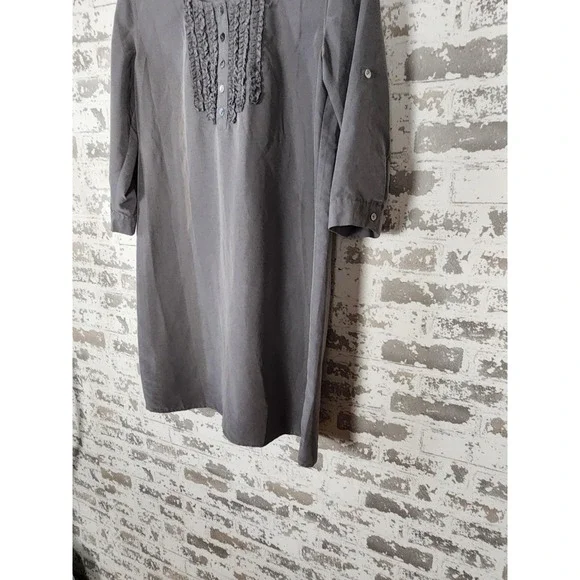 J.Jill Shirt Dress Size Small Gray Lightweight Knee Length Button Ruffle